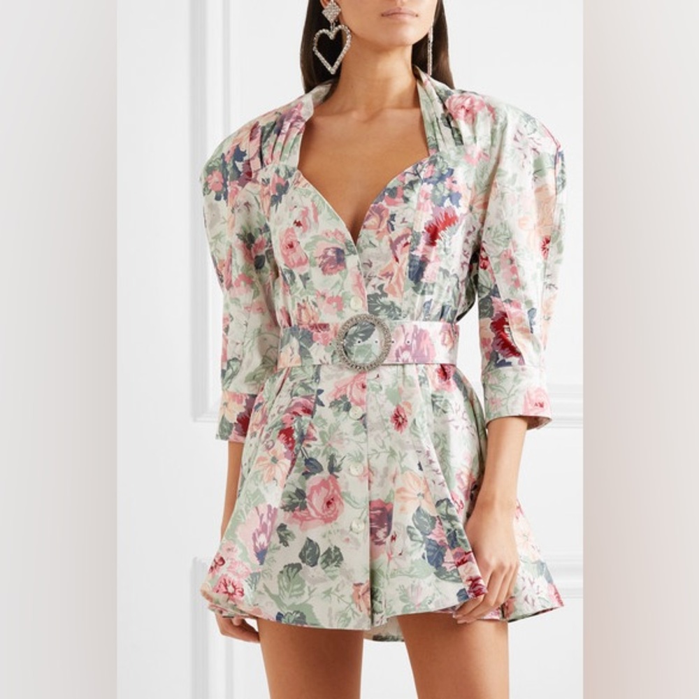 The Attico Floral Print Mini Dress White Pink Designer Italian Size 2